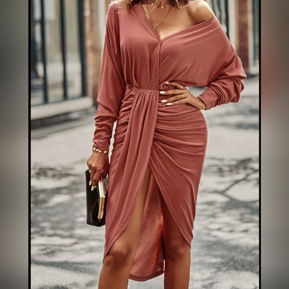 3 for $30 PRETTYGARDEN Mauve Summer RUCHED/DRAPE DRESS :)